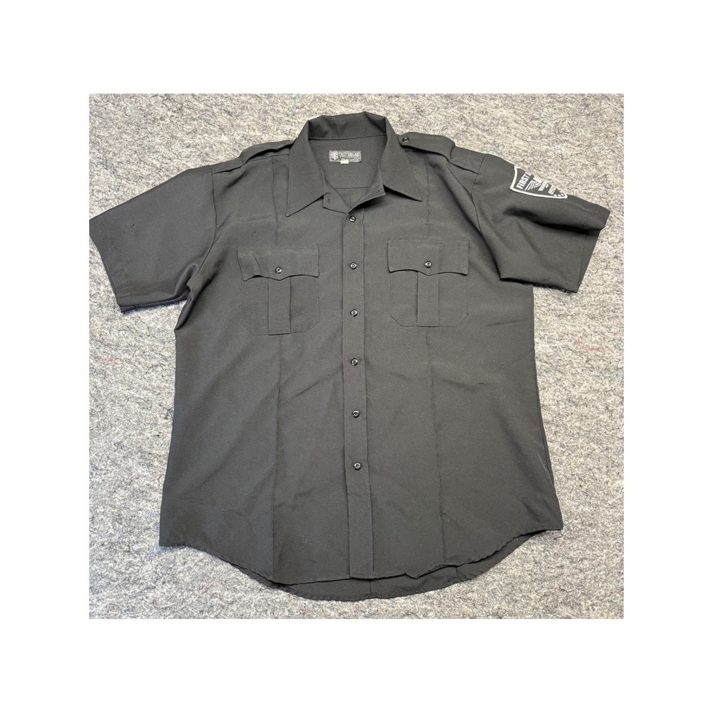 Tact Squad Mens XL Security Uniform Shirt Black Short Sleeve First Alert Patches